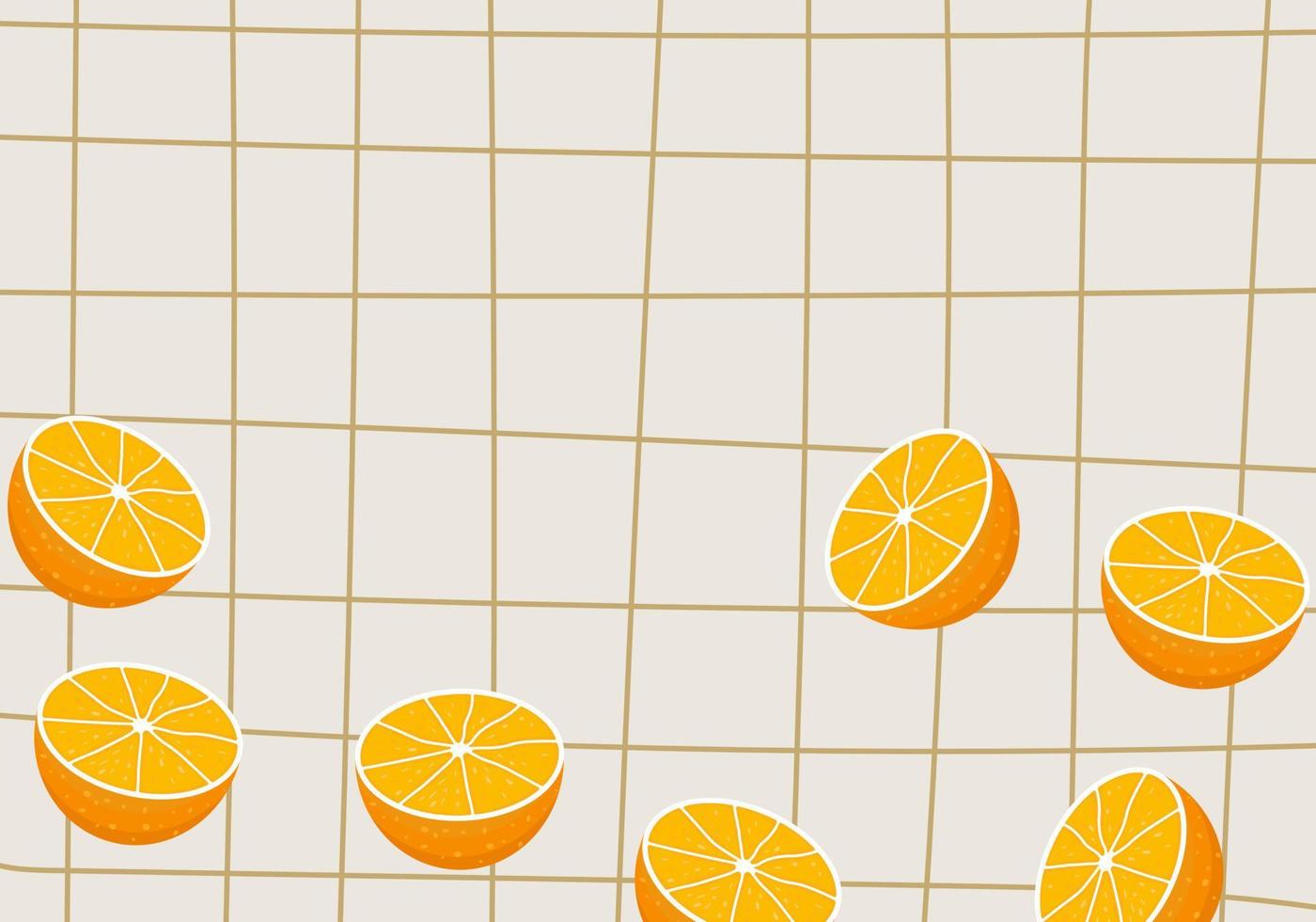 Grid lines pattern with orange slices background. Vector illustration.