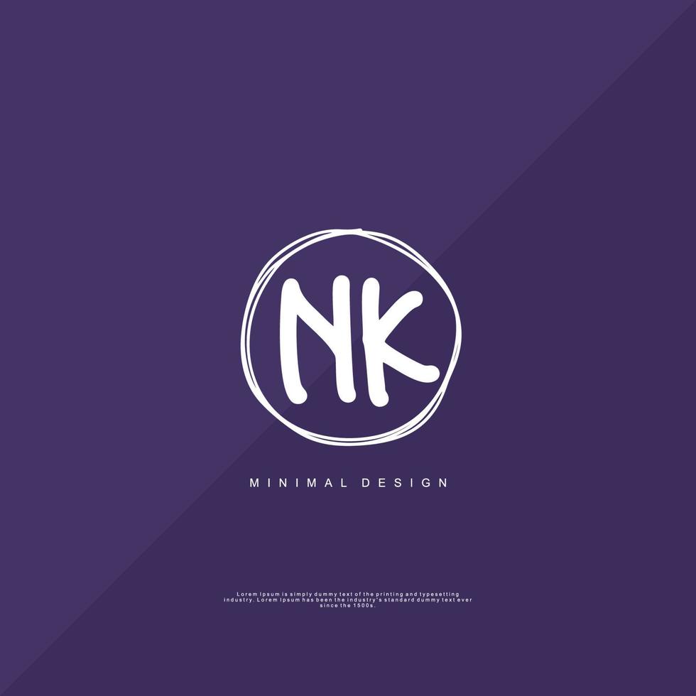 NK Initial handwriting or handwritten logo for identity. Logo with signature and hand drawn style. vector