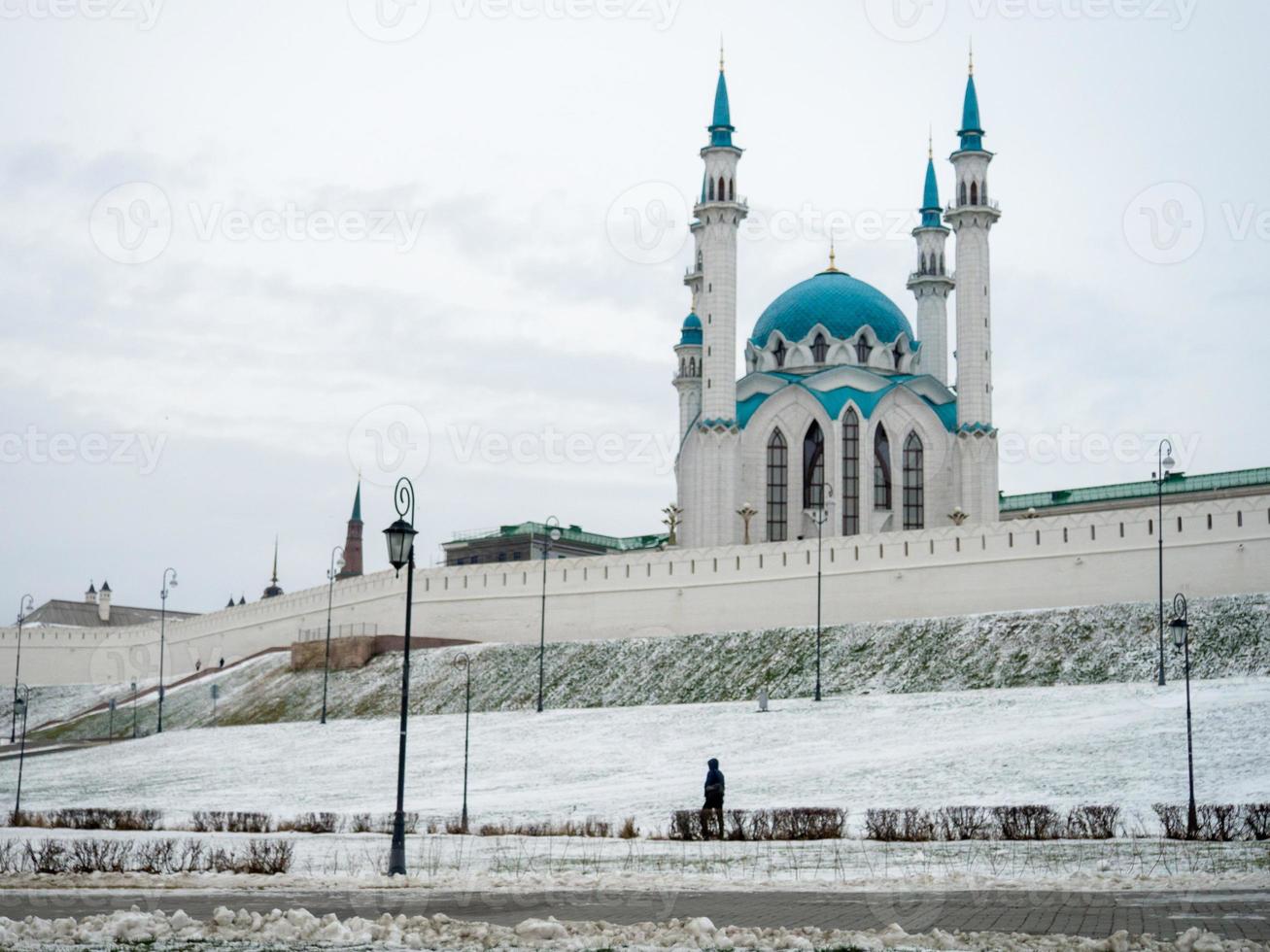 City landscape with a mosque in the center. Old architecture. photo