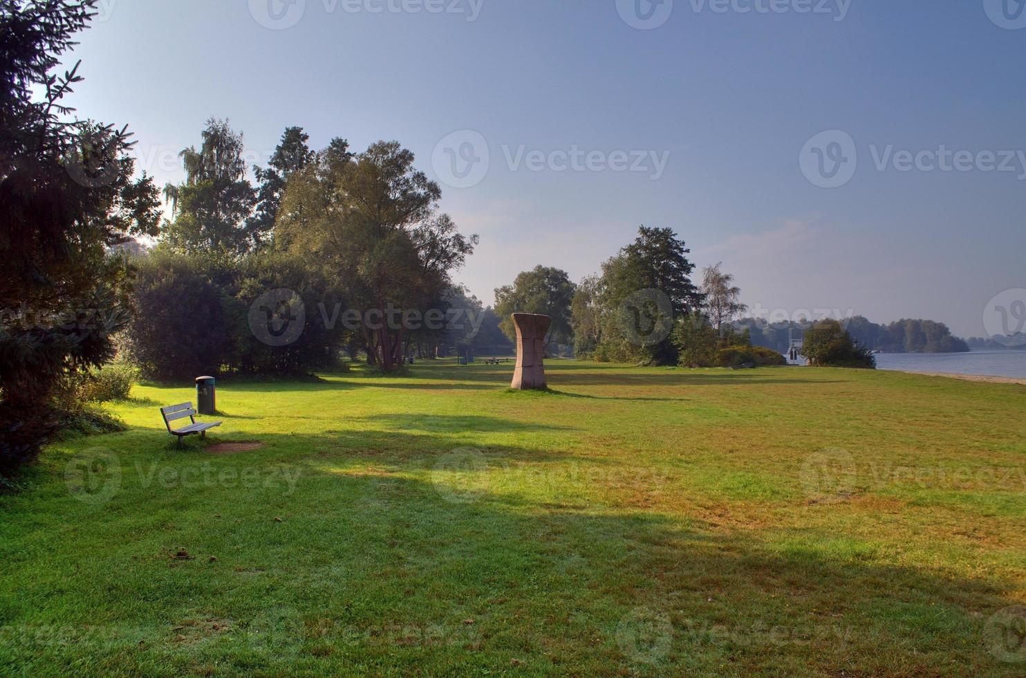 View of an agriculturally used field with green grass. photo