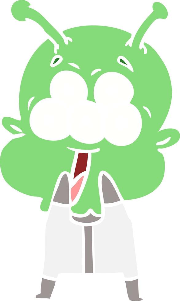 happy flat color style cartoon alien gasping in surprise vector
