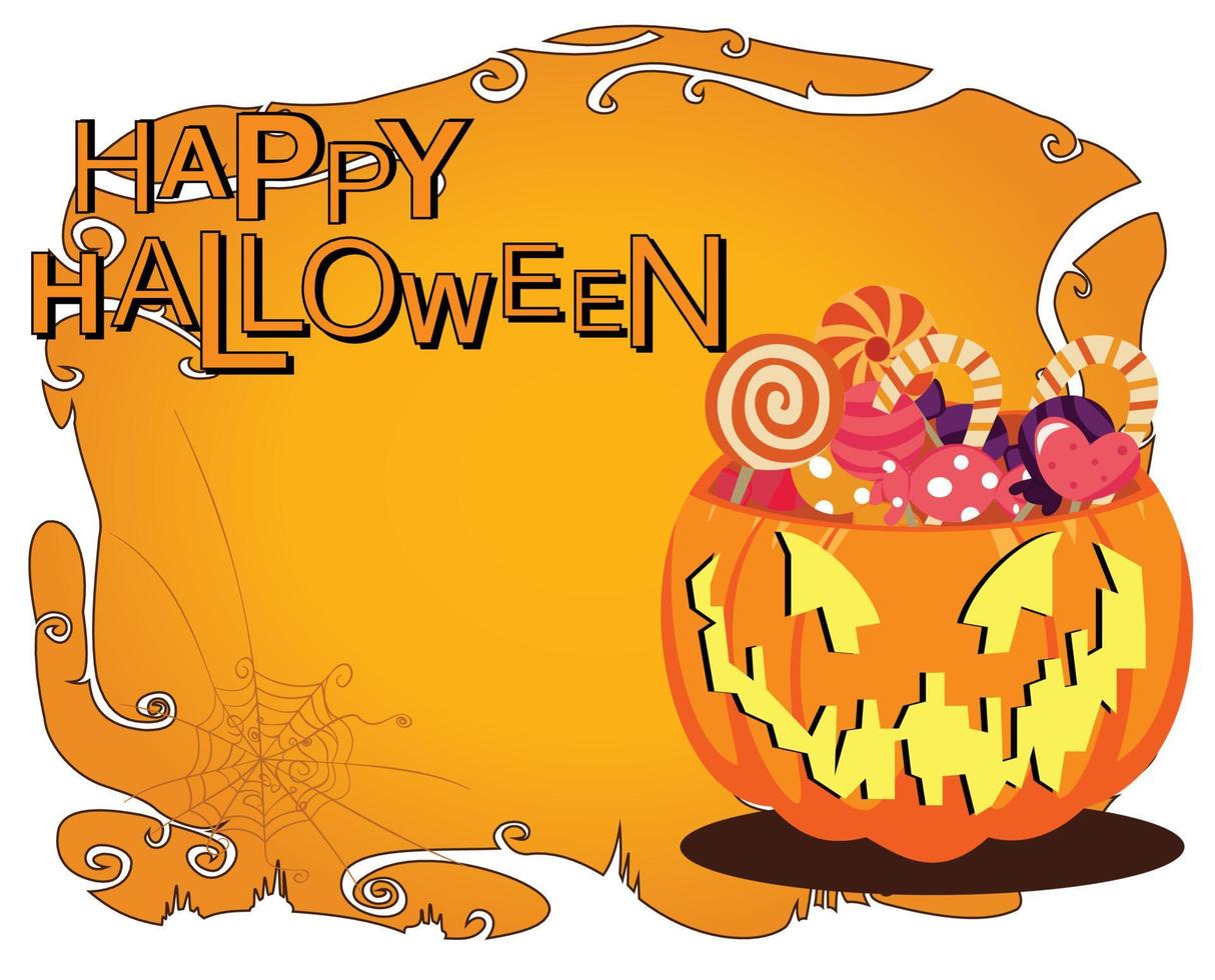 halloween background with jack o lantern pumpkin and candy vector