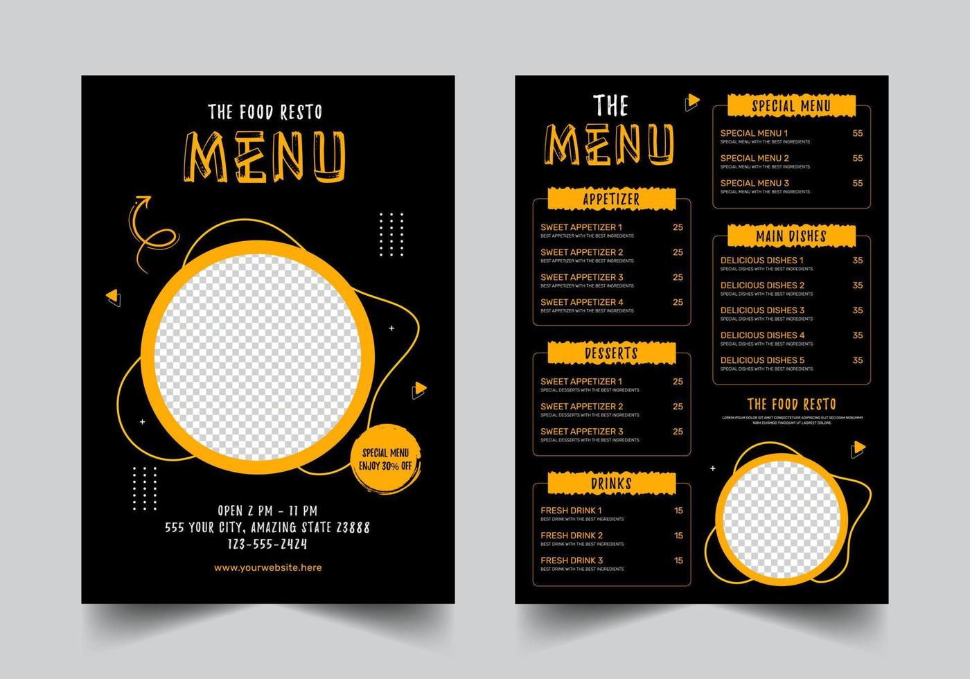 Lovely food menu and restaurant flyer design template vector