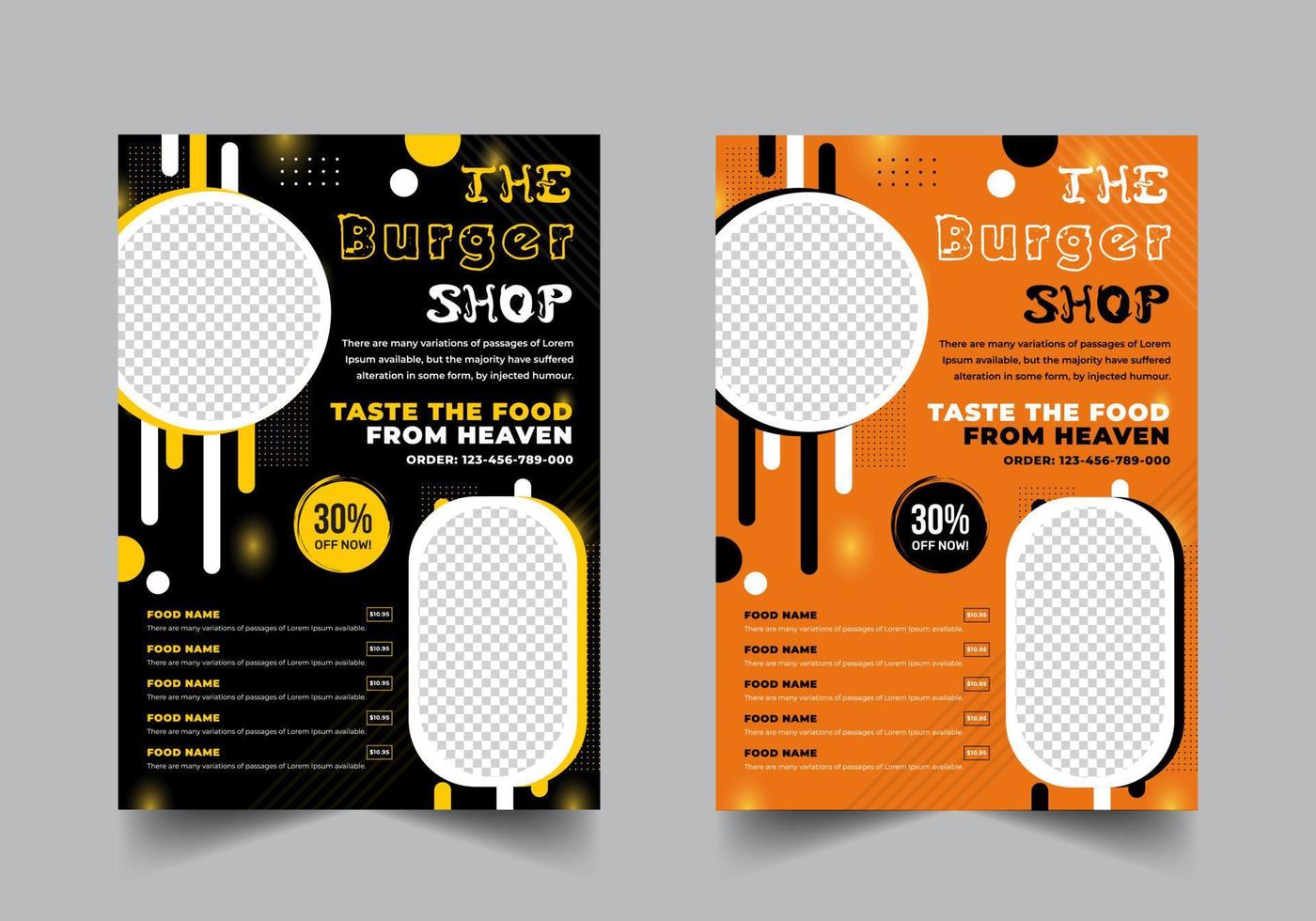 Burger shop flyer and food menu template vector