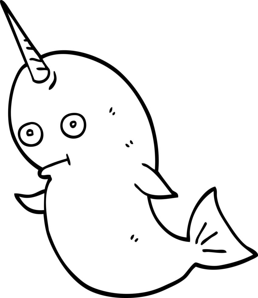 line drawing cartoon narwhal vector