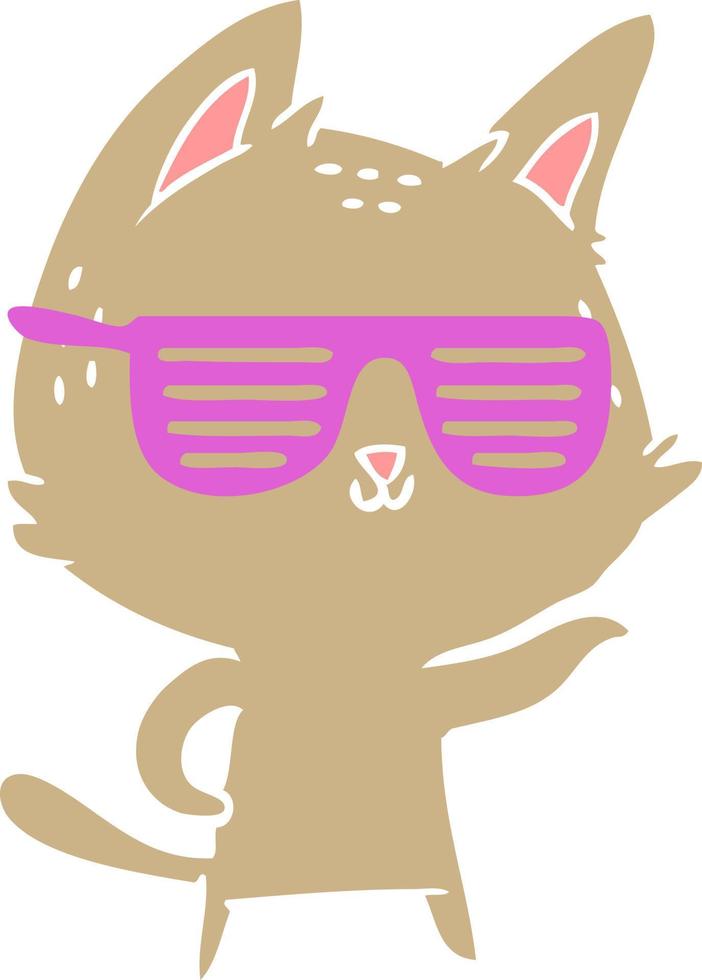 flat color style cartoon cat wearing cool glasses vector