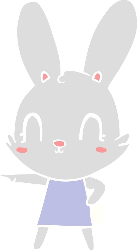 cute flat color style cartoon rabbit in dress vector