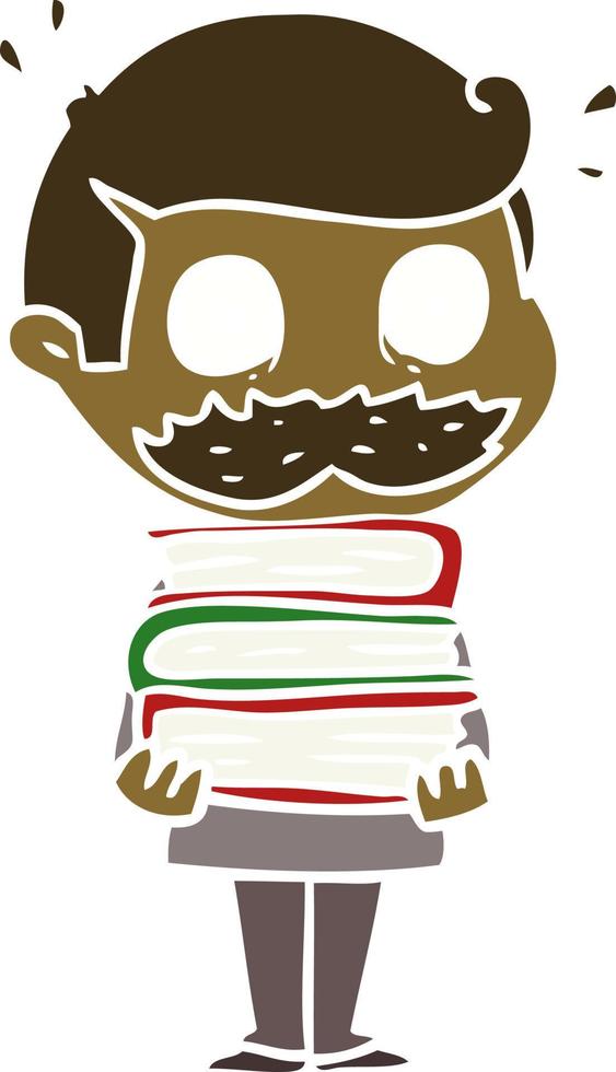 flat color style cartoon man with mustache and books vector