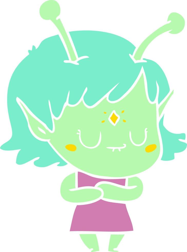 flat color style cartoon alien girl vector