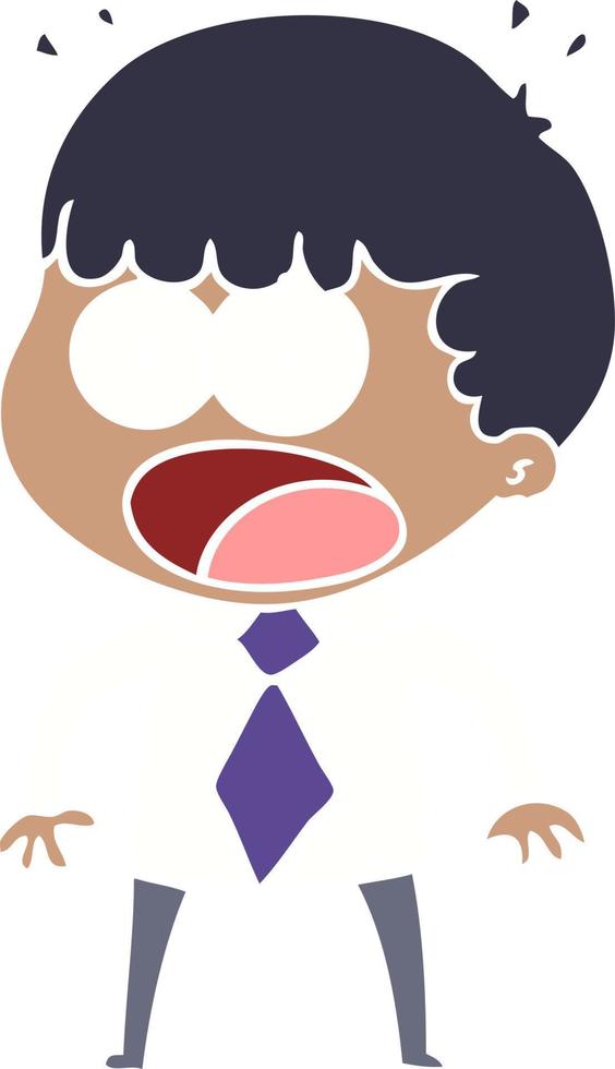 flat color style cartoon shocked man in shirt and tie vector