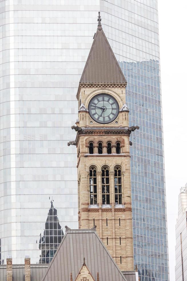 Old brick clock tower of a church steeple photo