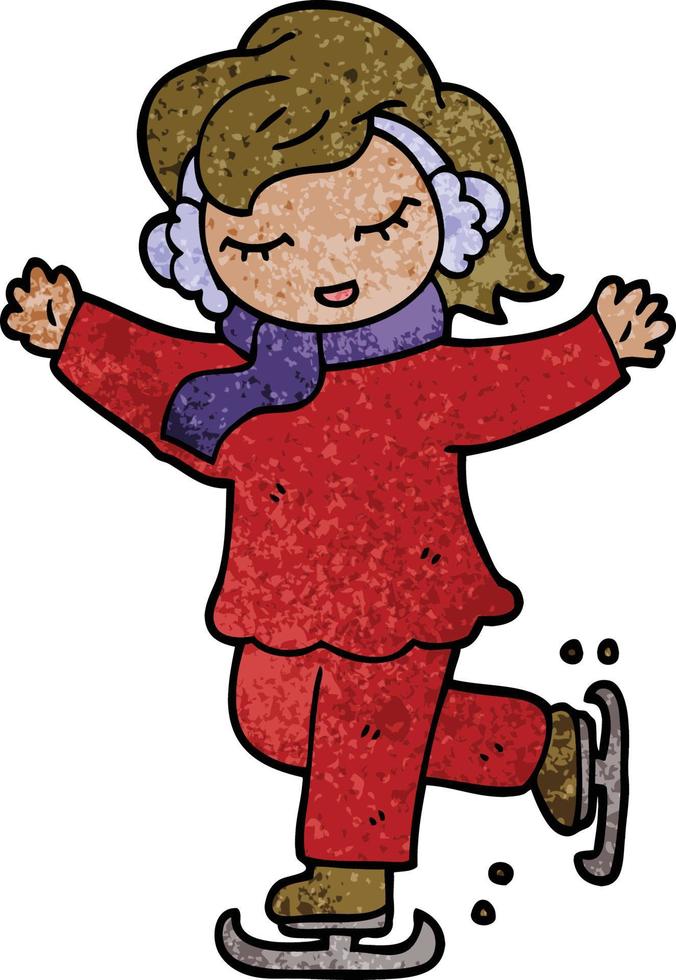 cartoon doodle girl ice skating vector