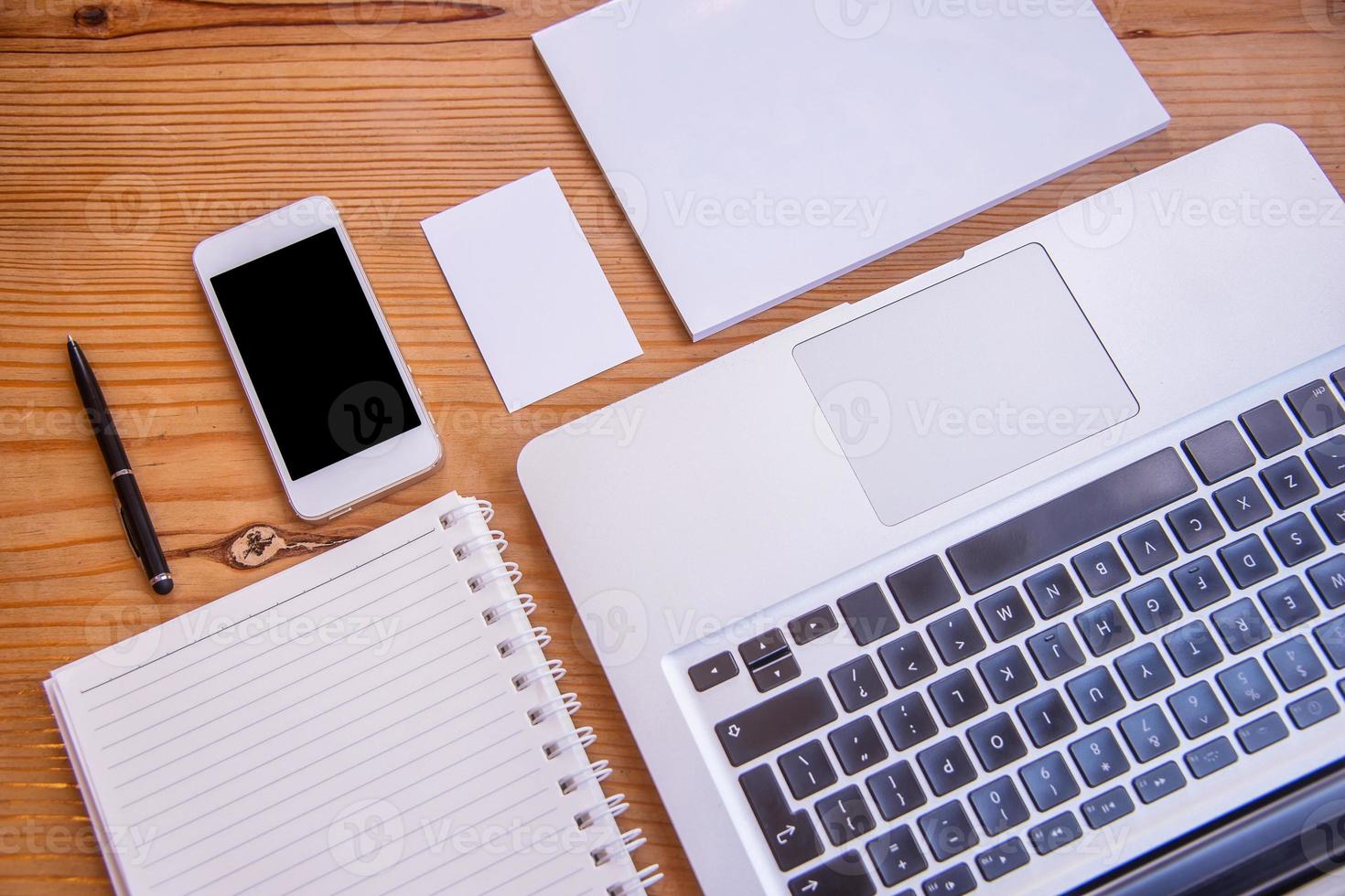 Top view of  white office desk table. photo