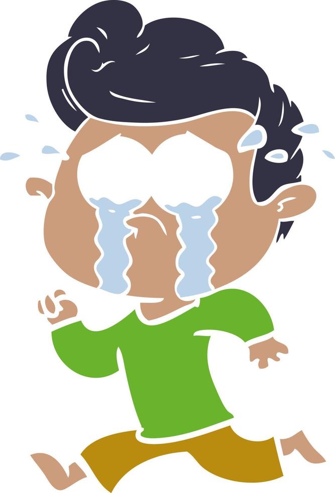 flat color style cartoon crying man running vector