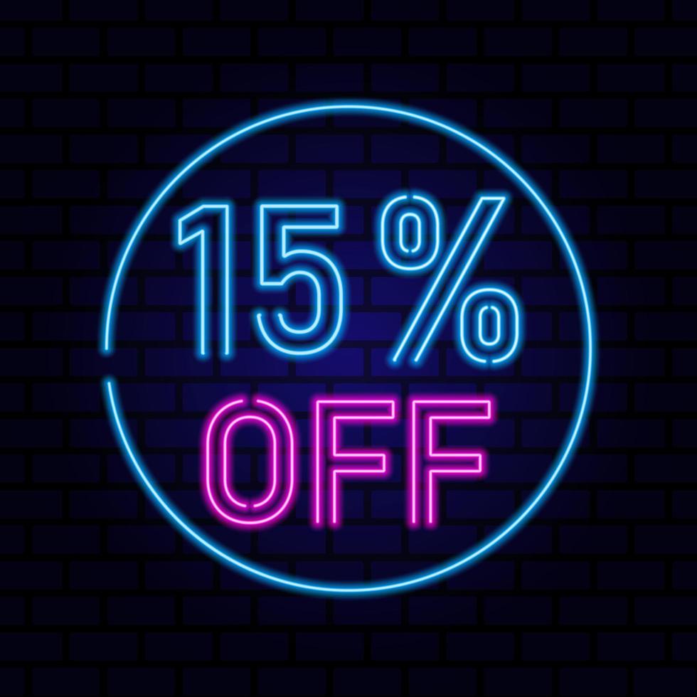 15 percent SALE glowing neon lamp sign. illustration. photo