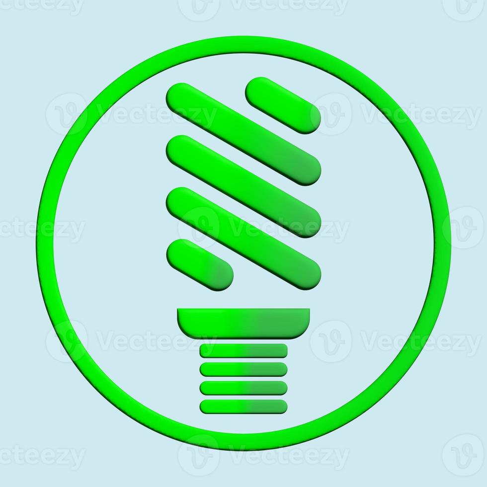 3D Eco light bulb. Eco friendly glass bulb with green leaf inside. Vector lamp isolated. Illustration eco energy green, electricity renewable. photo