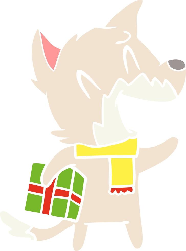 laughing christmas fox flat color style cartoon vector