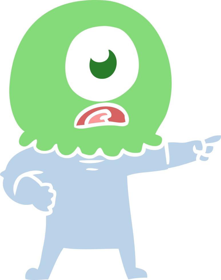 flat color style cartoon cyclops alien spaceman pointing vector