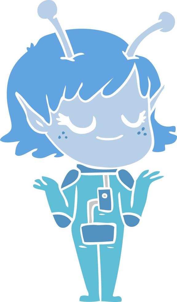 smiling alien girl flat color style cartoon vector
