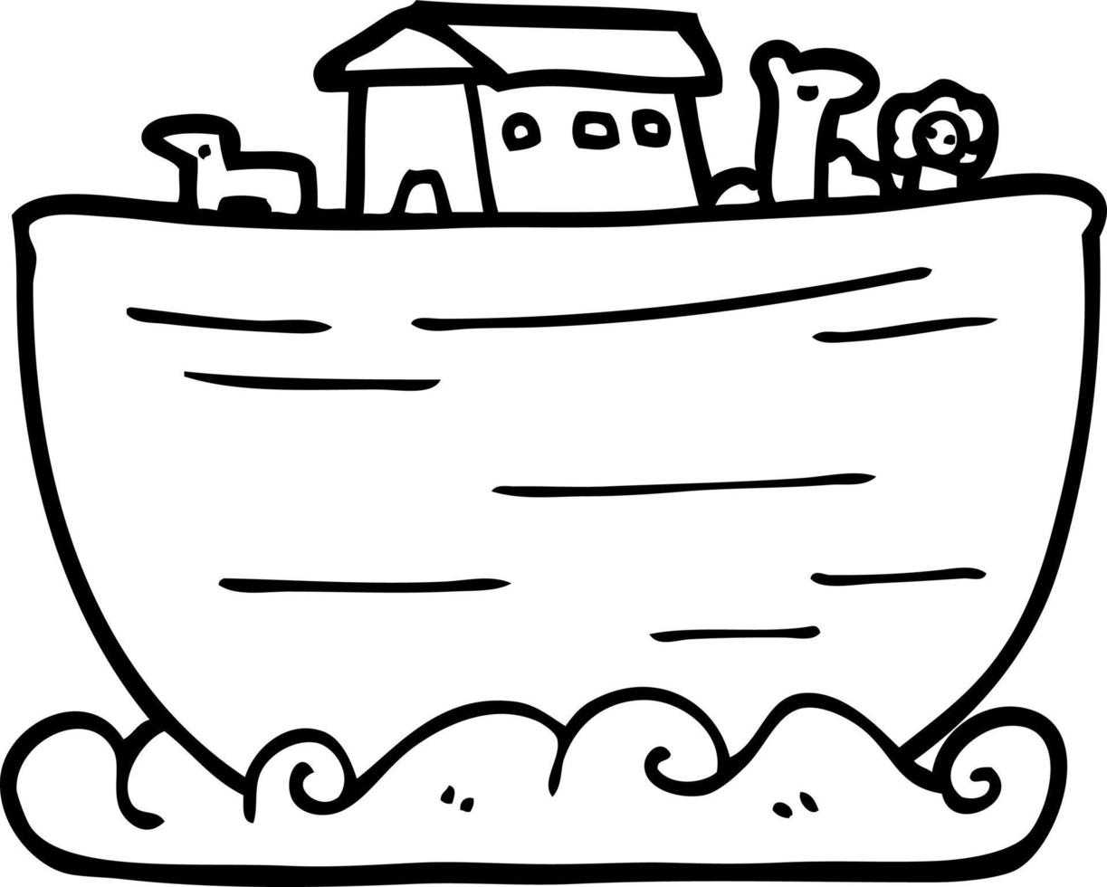 arca de noé de dibujos animados de dibujo lineal vector