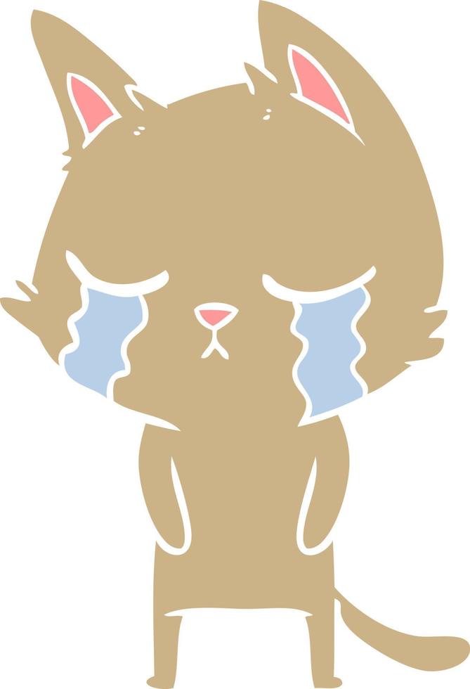 crying flat color style cartoon cat vector