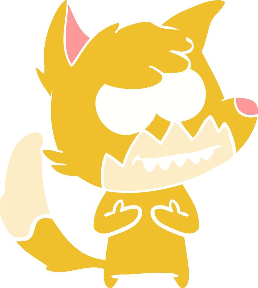 flat color style cartoon grinning fox vector