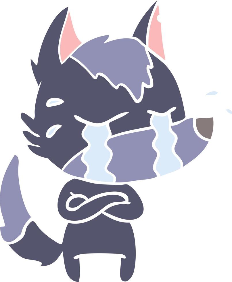 flat color style cartoon crying wolf vector