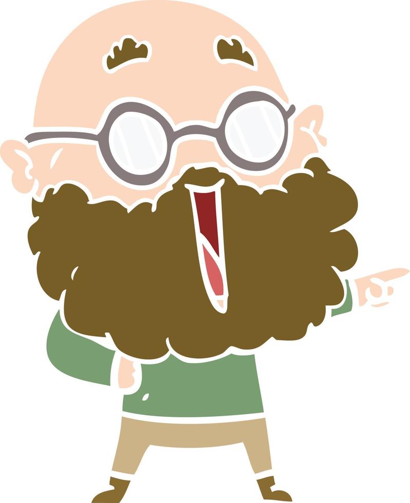 flat color style cartoon joyful man with beard pointing finger vector