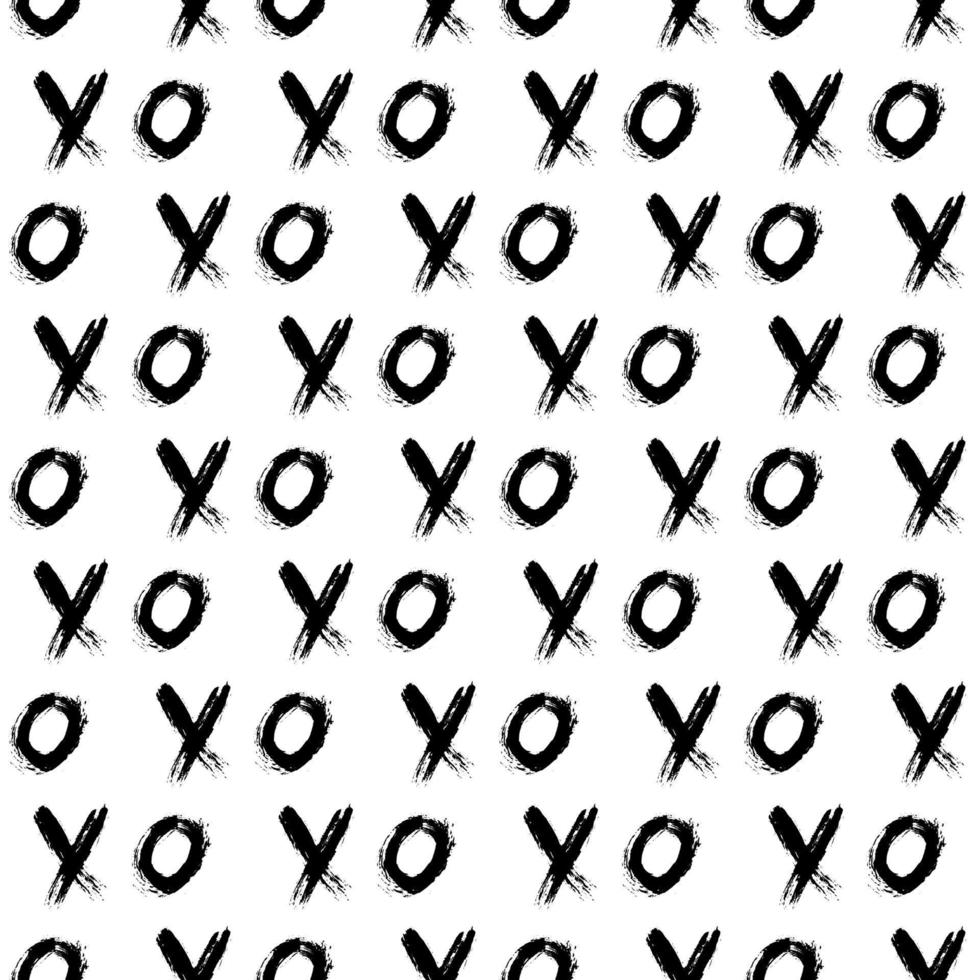 Seamless pattern XOXO on white background. Hugs and kisses abbreviation symbol. Grunge hand written brush lettering XO. Vector illustration. Easy to edit template for Valentines day card, fabric, etc