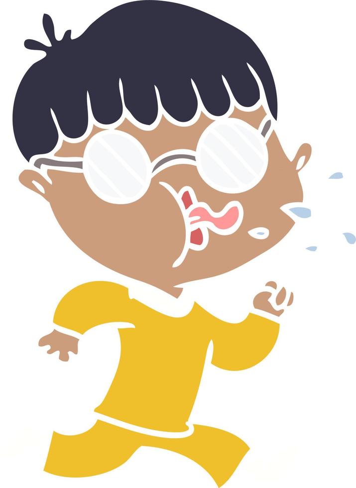 niño de dibujos animados de estilo de color plano con gafas y corriendo vector