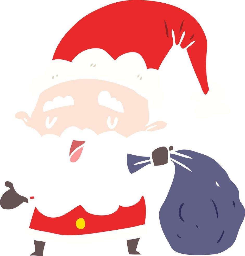 flat color style cartoon santa claus carrying sack of presents vector