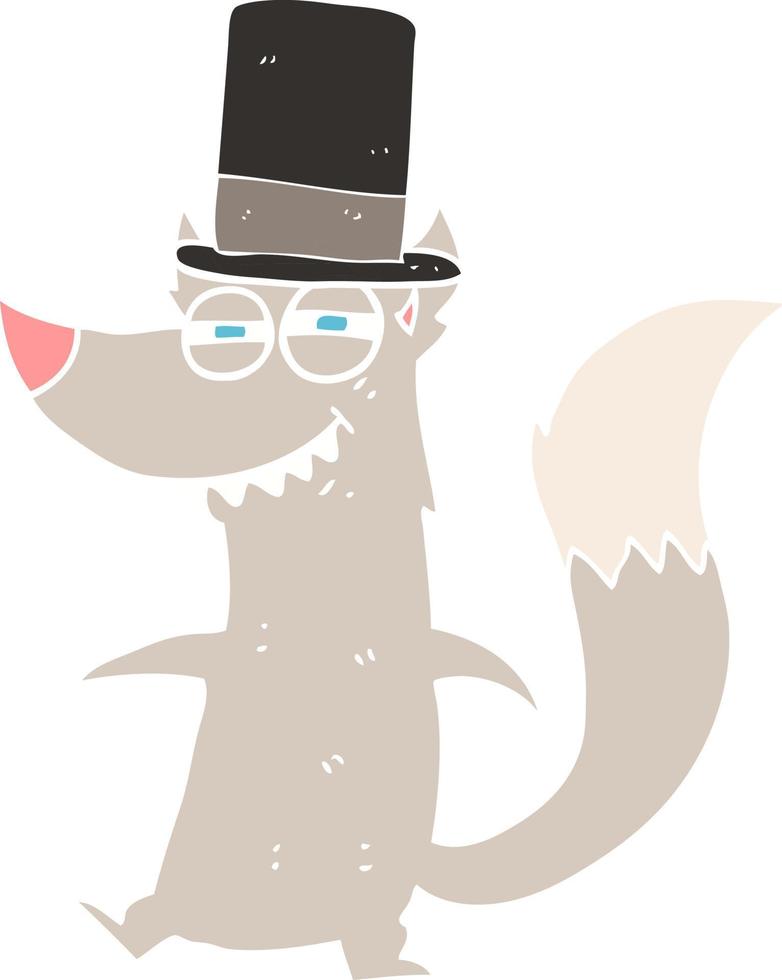 flat color illustration of a cartoon little wealthy wolf vector