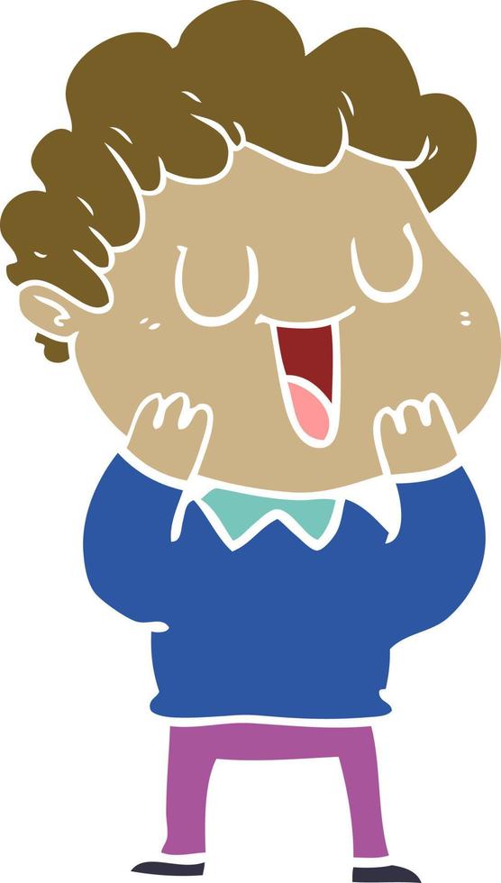 laughing flat color style cartoon man vector