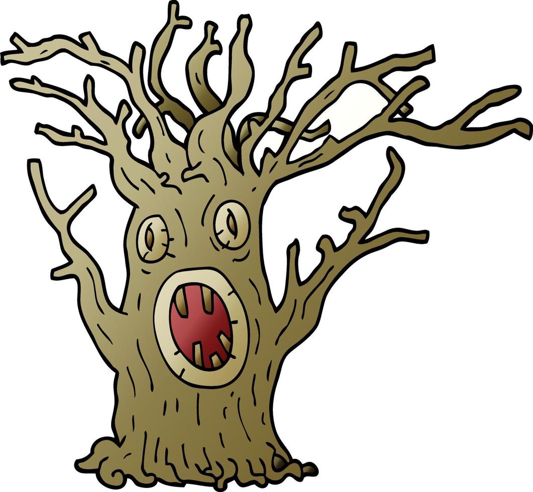 caricatura, garabato, espeluznante, árbol vector