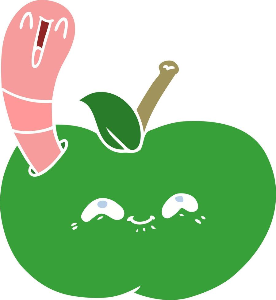 gusano de dibujos animados de estilo de color plano en manzana feliz vector