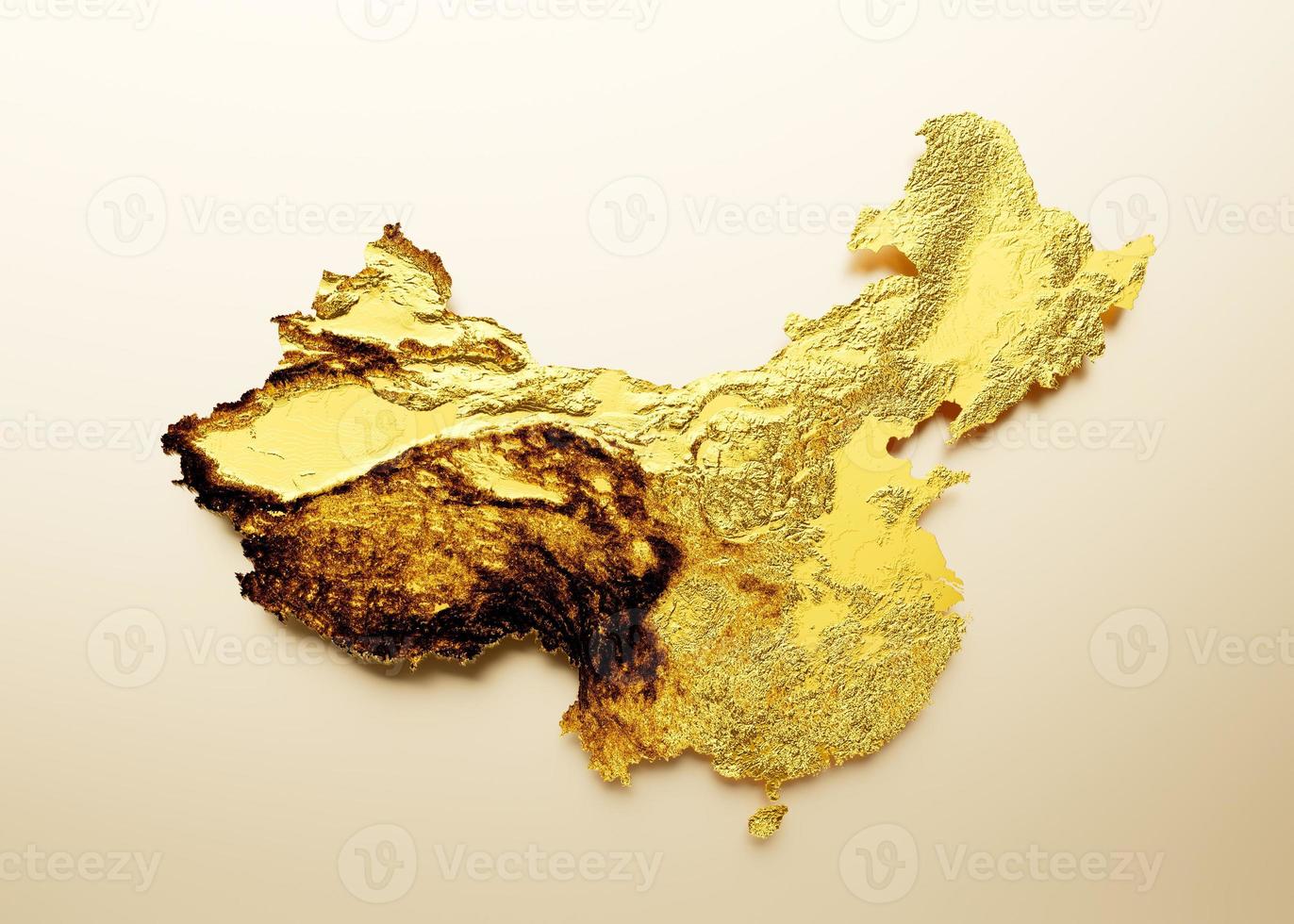 China Map Golden metal Color Height map Background 3d illustration photo