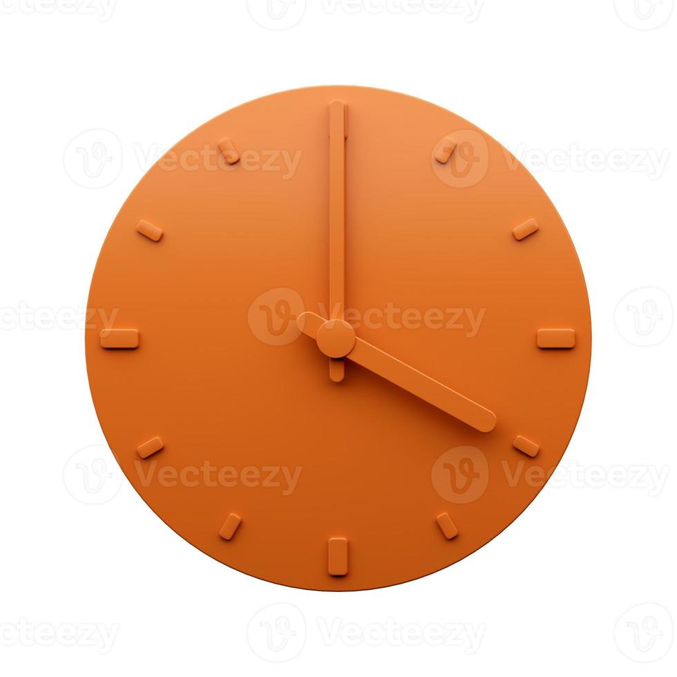 Minimal Orange clock Four 4 o'clock abstract Minimalist wall clock 3d Illustration photo