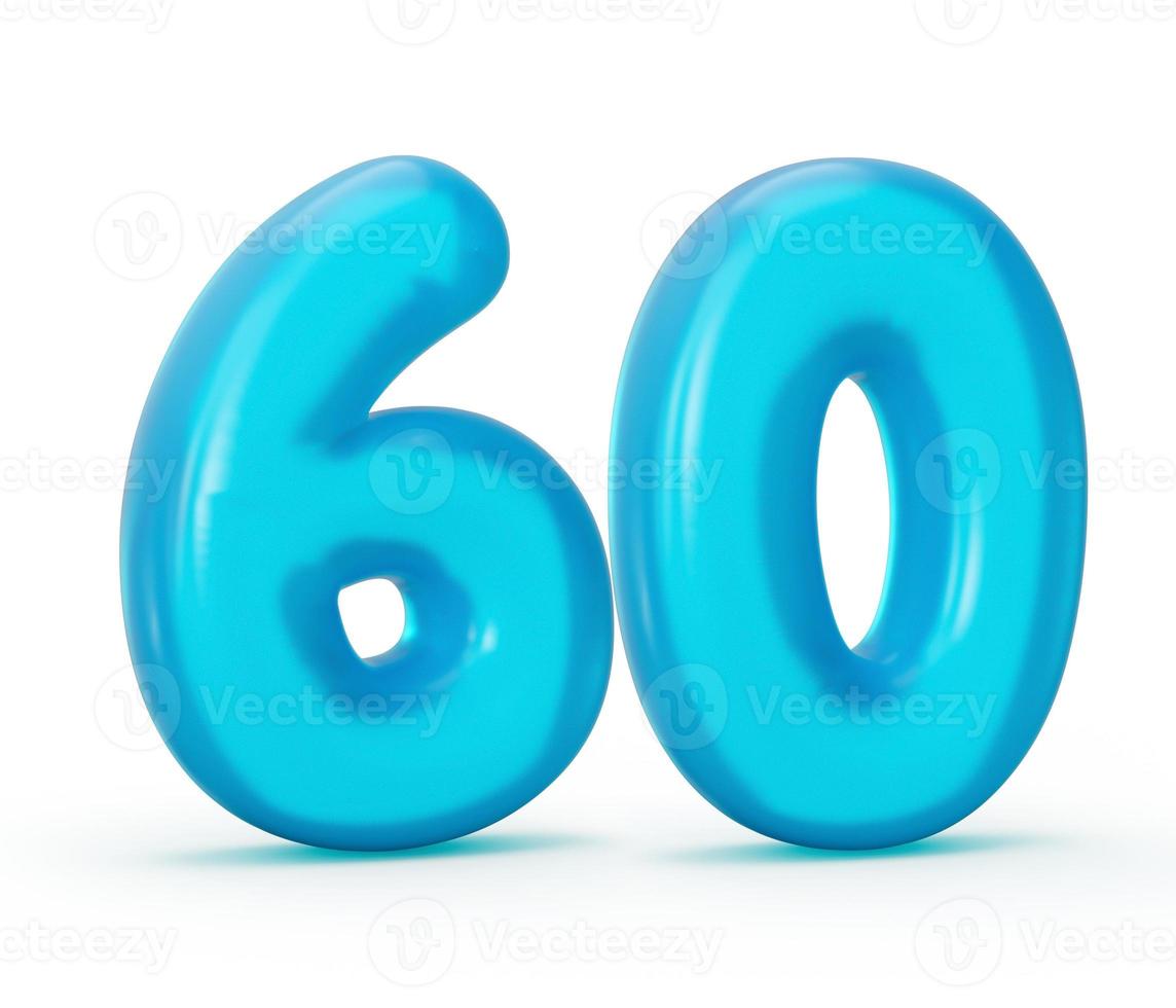 Blue jelly digit 60 Sixty isolated on white background Jelly colorful alphabets numbers for kids 3d illustration photo