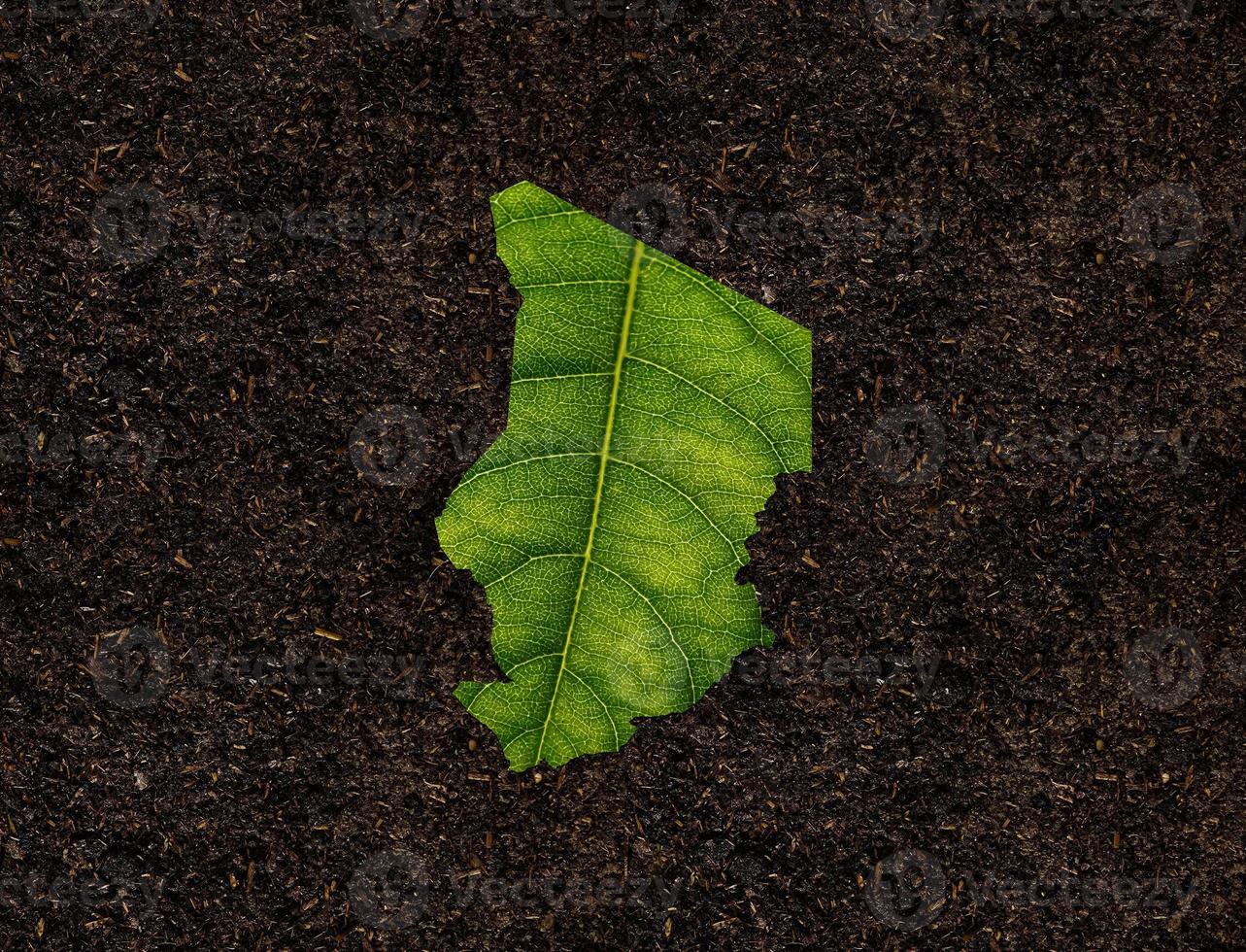 mapa de chad hecho de hojas verdes sobre el concepto de ecología de fondo del suelo foto