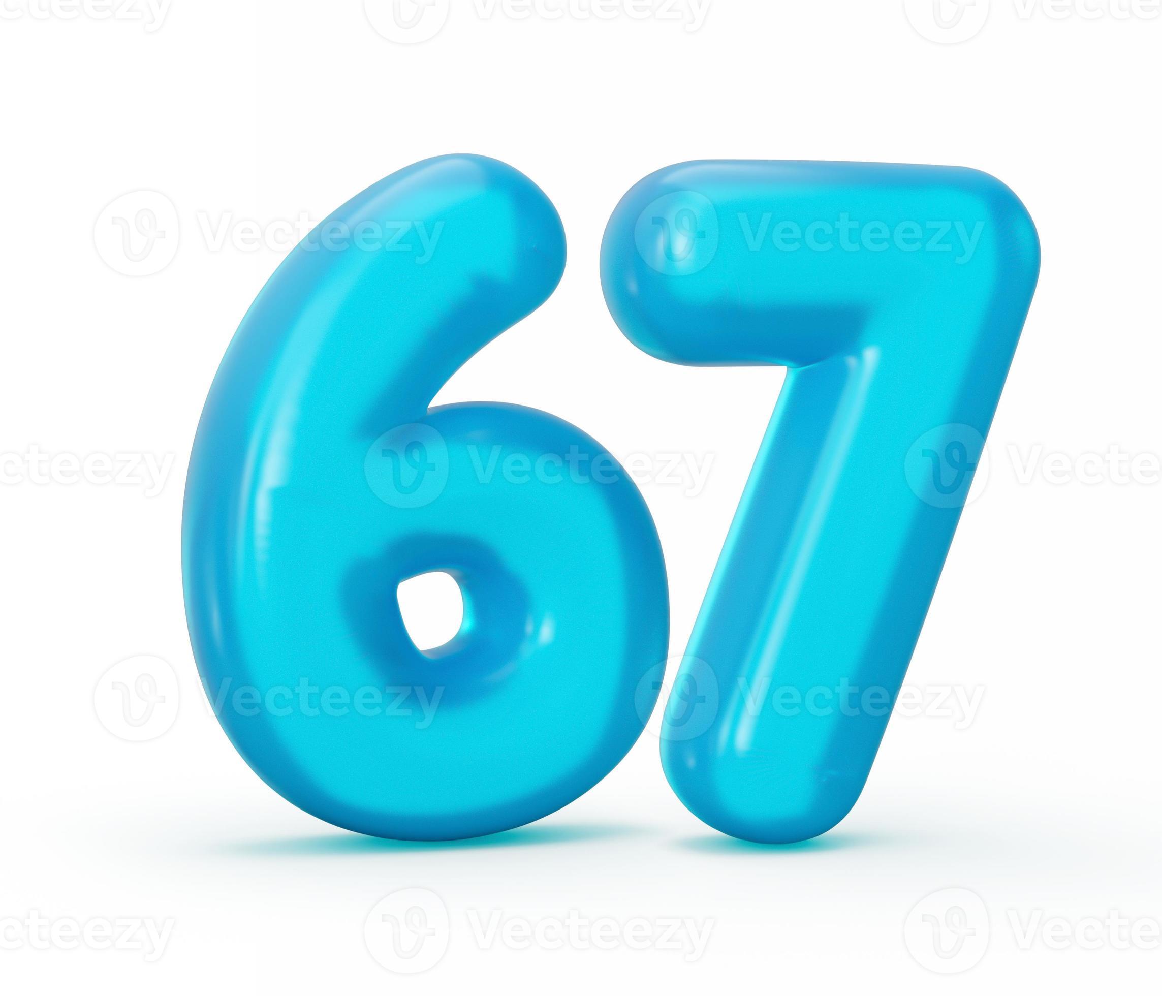 gelatina azul dígito 67 sesenta y siete aislado sobre fondo blanco