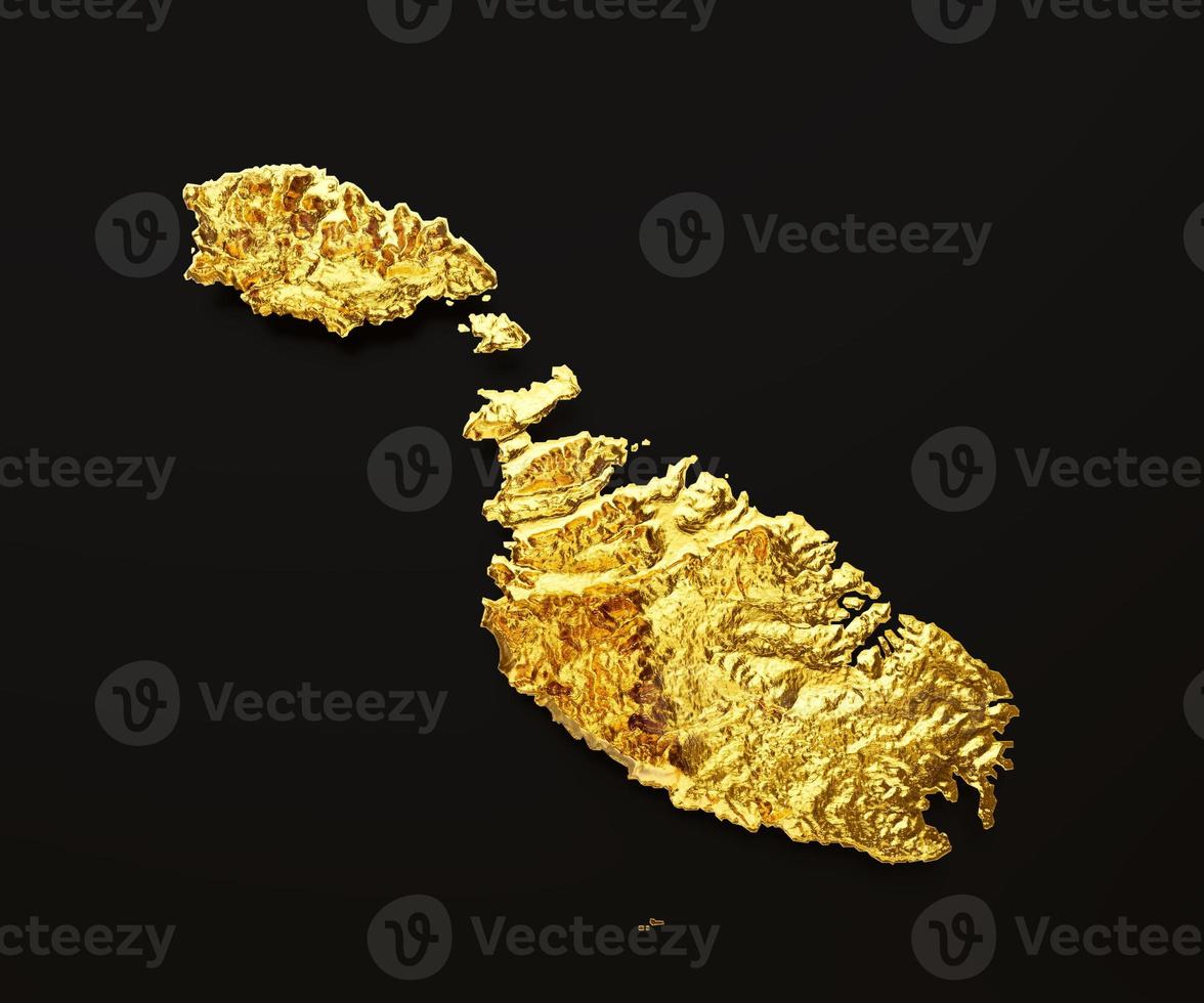 Malta Map Golden metal Color Height map on white Background 3d illustration photo