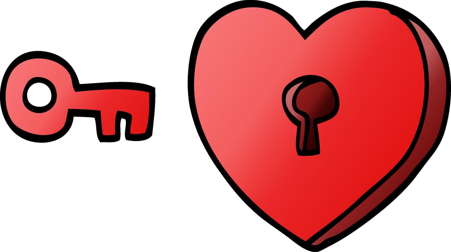 cartoon doodle heart and key vector