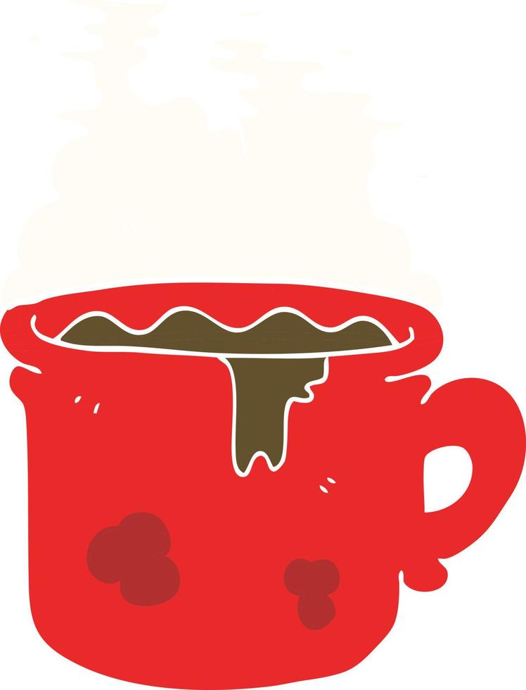 flat color illustration of a cartoon old coffee cup vector