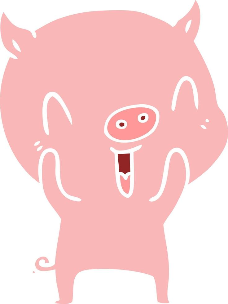 happy flat color style cartoon pig vector