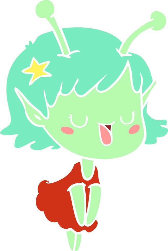 happy alien girl flat color style cartoon vector