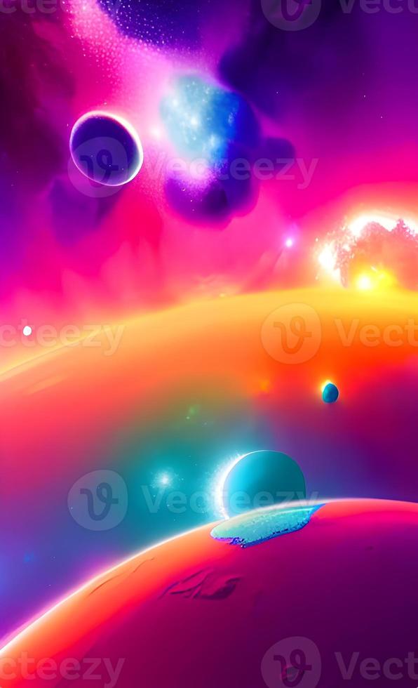 An abstract nebula in outer space and galaxies background of 3D render, suitable for a mobile screen, phone desktop, landing page, UI UX, and wallpaper. photo