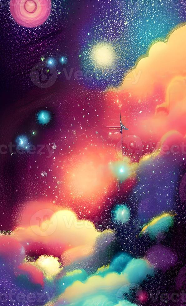 An abstract nebula in outer space and galaxies background of 3D render, suitable for a mobile screen, phone desktop, landing page, UI UX, and wallpaper. photo