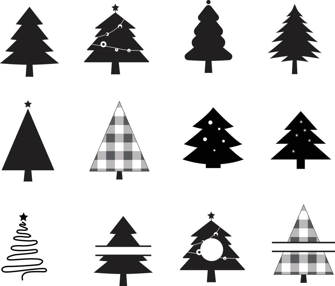 conjunto de árboles de Navidad sobre fondo blanco. signo del árbol de navidad. monograma del árbol de navidad. estilo plano vector