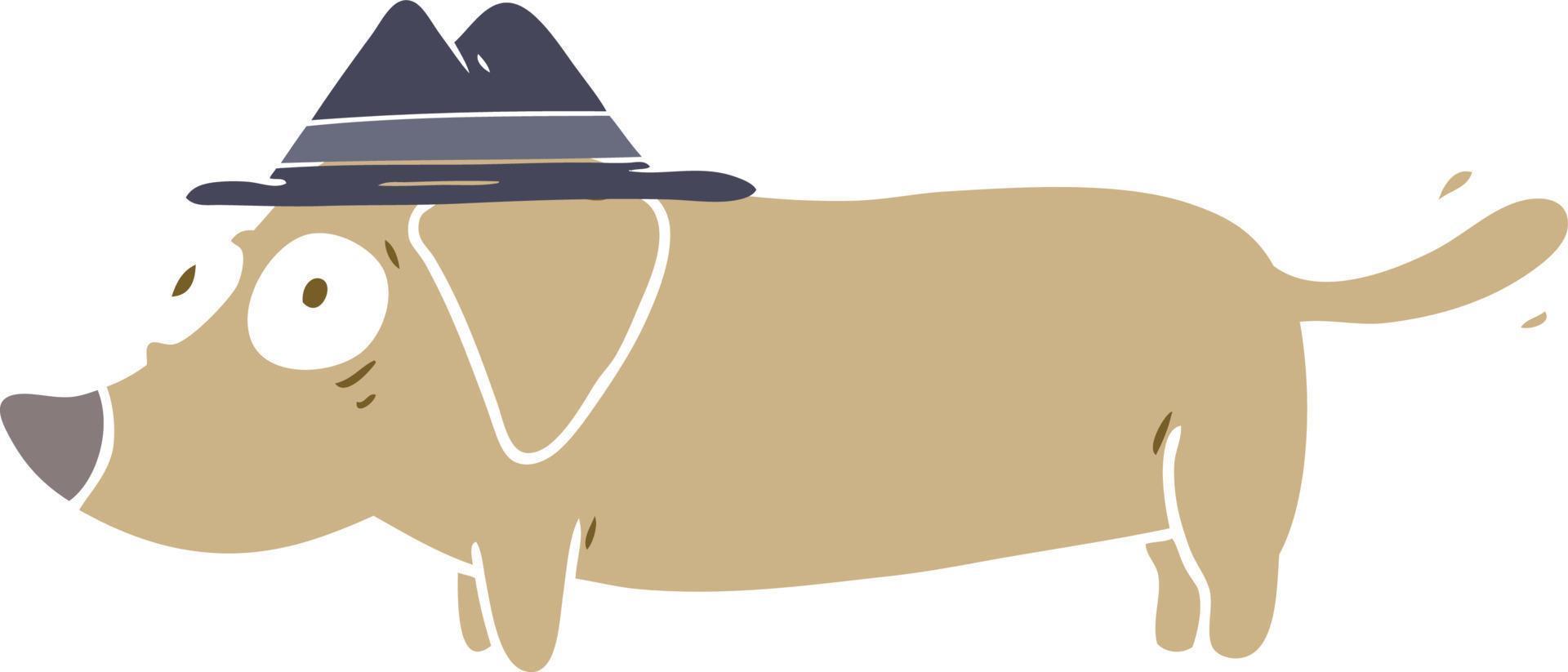 flat color style cartoon little dog wearing hat vector