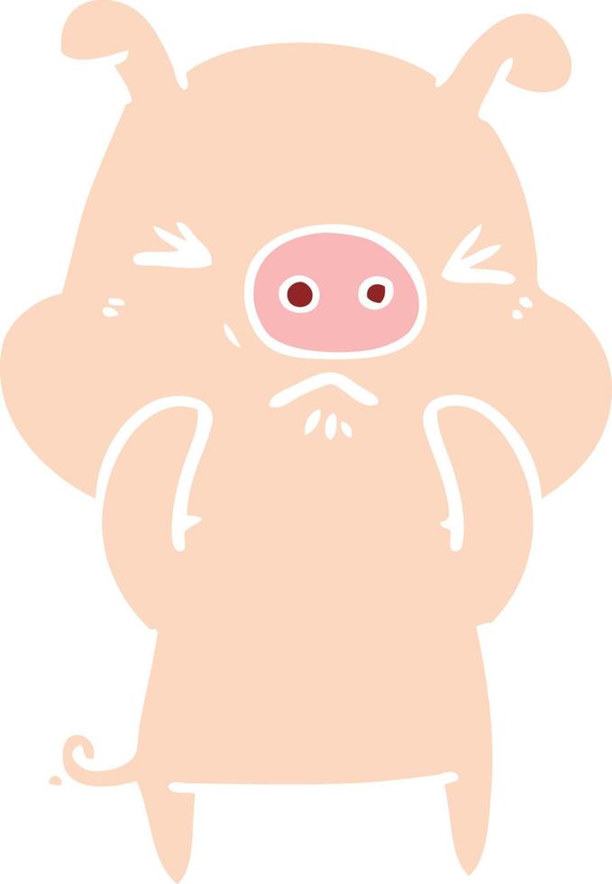 flat color style cartoon angry pig vector